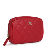 Chanel Small Curvy Cosmetic Pouch Red Caviar Light Gold Hardware