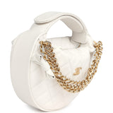 Chanel Mini Round Hobo Pouch Bag White Caviar Antique Gold Hardware