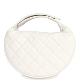 Chanel Mini Round Hobo Pouch Bag White Caviar Antique Gold Hardware