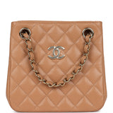 Chanel Mini Shopping Tote Caramel Caviar Light Gold Hardware