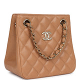 Chanel Mini Shopping Tote Caramel Caviar Light Gold Hardware