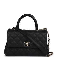 Chanel Mini Coco Handle Flap Bag Black Caviar Light Gold Hardware