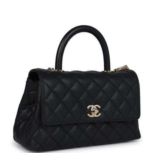 Chanel Mini Coco Handle Flap Bag Black Caviar Light Gold Hardware