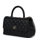 Chanel Small Coco Handle Flap Bag Black Caviar Light Gold Hardware