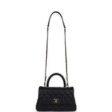 Chanel Small Coco Handle Flap Bag Black Caviar Light Gold Hardware