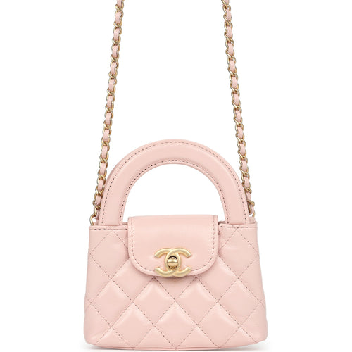 Chanel Nano Kelly Shopper Pink Shiny Aged Calfskin Brushed Gold Hardware