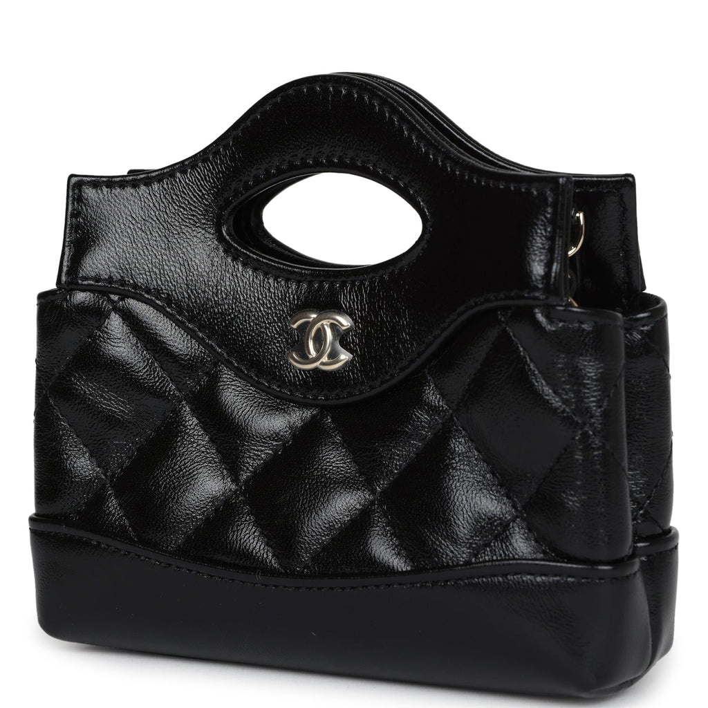 Chanel Micro 31 Shopper Black Shiny Lambskin Light Gold Hardware Black New Lambskin