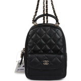 Chanel Mini Phone Holder Backpack with Chain Black Caviar Light Gold Hardware