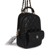 Chanel Mini Phone Holder Backpack with Chain Black Caviar Light Gold Hardware