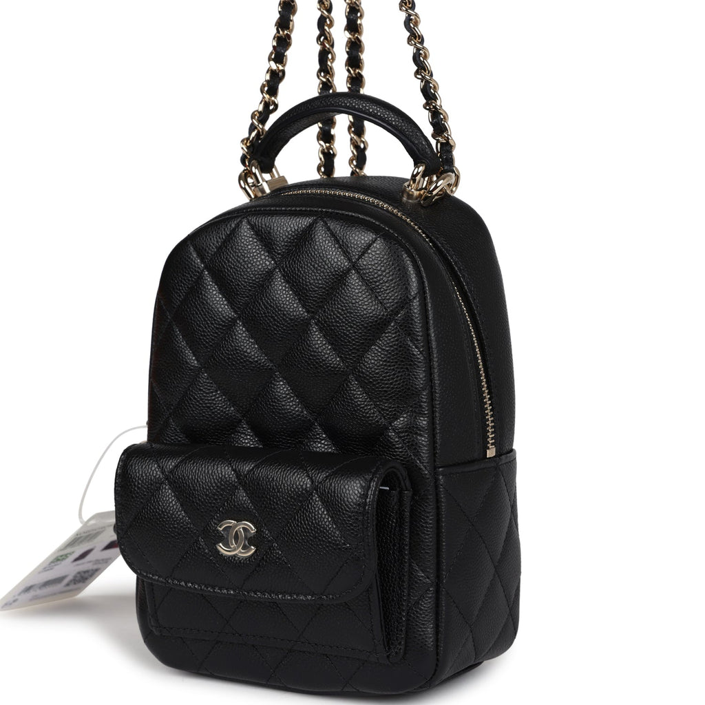 chain strap mini backpack Chanel Mini Phone Holder Backpack with Chain Black Caviar Light Gold H