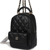 Chanel Mini Phone Holder Backpack with Chain Black Caviar Light Gold Hardware