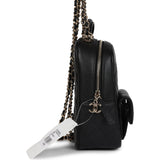 Chanel Mini Phone Holder Backpack with Chain Black Caviar Light Gold Hardware