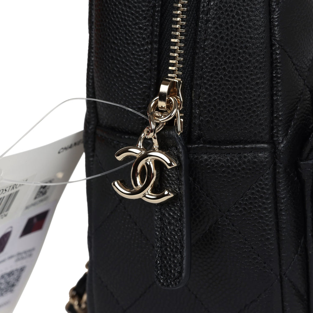 chanel mini backpack 2015 Chanel Mini Phone Holder Backpack with Chain Black Caviar Light Gold H