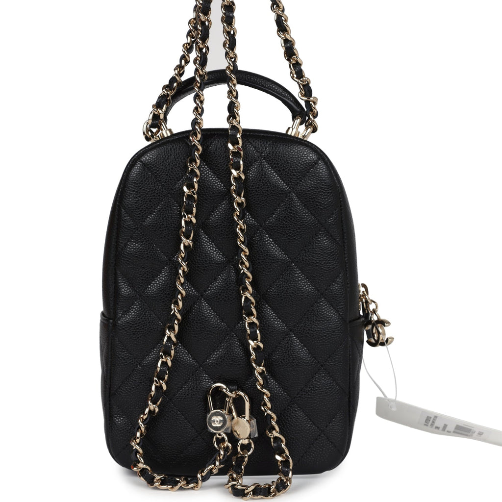 chanel mini backpack 2012 Chanel Mini Phone Holder Backpack with Chain Black Caviar Light Gold H