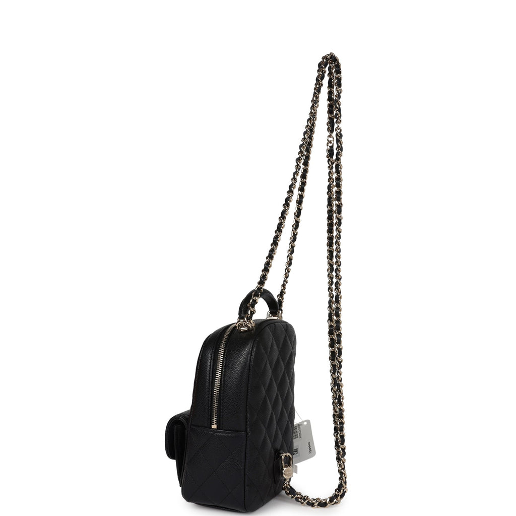 chanel mini backpack 2019 Chanel Mini Phone Holder Backpack with Chain Black Caviar Light Gold H