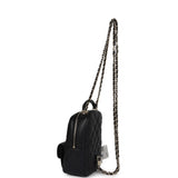 Chanel Mini Phone Holder Backpack with Chain Black Caviar Light Gold Hardware