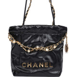 Chanel Mini 22 Bag Black Calfskin Pearls & Gold Hardware