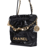 Chanel Mini 22 Bag Black Calfskin Pearls & Gold Hardware