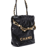 Chanel Mini 22 Bag Black Calfskin Pearls & Gold Hardware