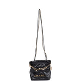 Chanel Mini 22 Bag Black Calfskin Pearls & Gold Hardware