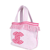 Chanel CC Beach Tote Bag & Towel Set Pink & White Canvas & Terry