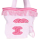 Chanel CC Beach Tote Bag & Towel Set Pink & White Canvas & Terry