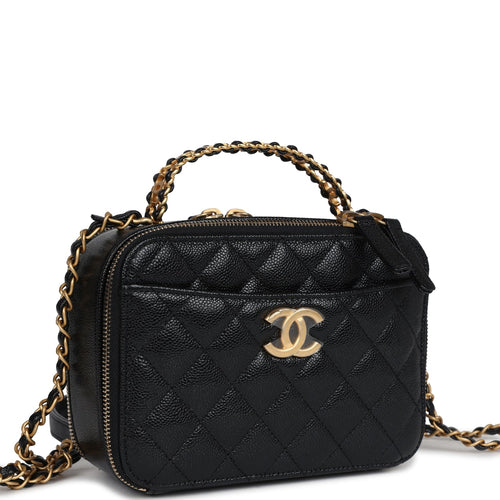 Chanel Small Pick Me Up Top Handle Vanity Case Black Caviar Brushed Gold Hardware