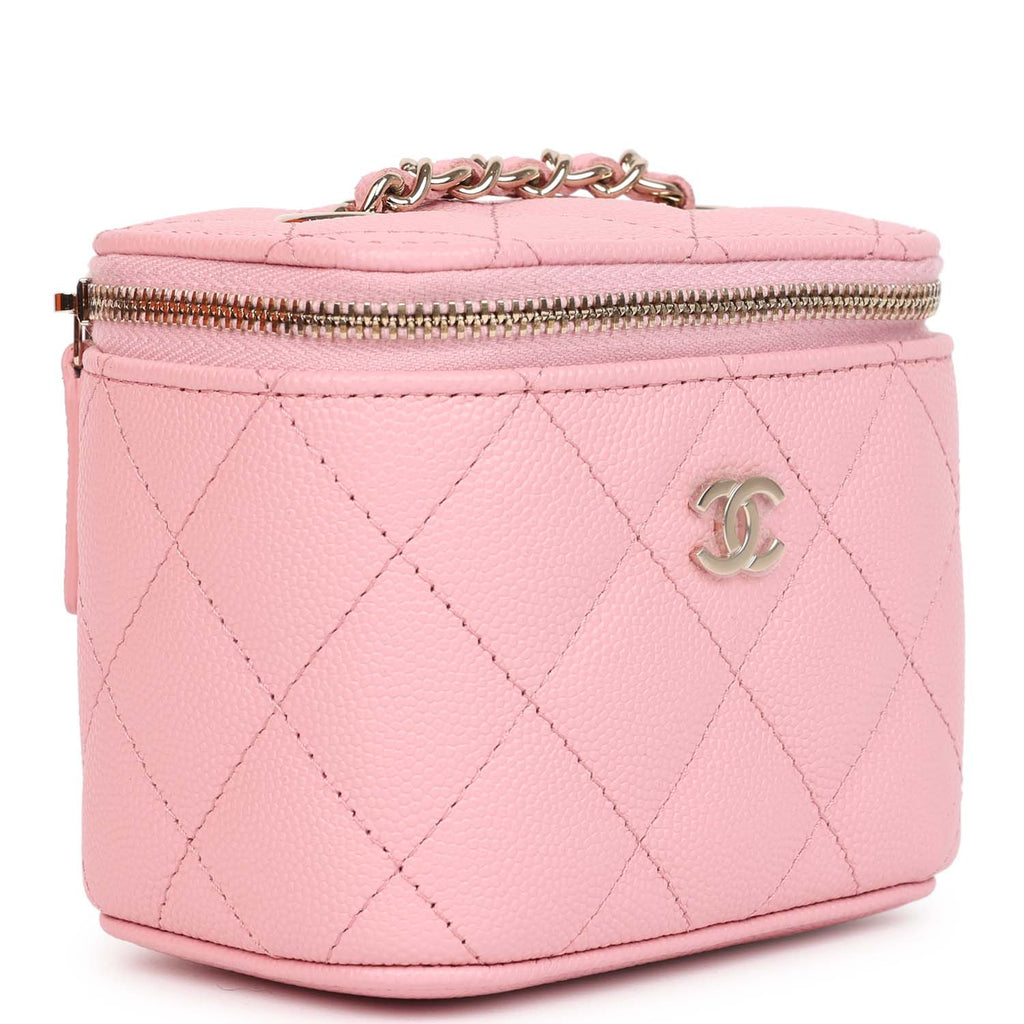 Chanel Mini Square Vanity Case Crossbody Bag Pink Caviar Light Gold Hardware Pink New Caviar