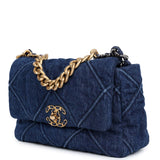 Pre-owned Chanel Medium 19 Flap Dark Blue Denim Mixed Metal Hardware