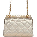 Chanel Mini Pearl Top Handle Flap Bag Metallic Gold Lambskin Brushed Gold Hardware