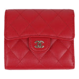 Chanel Small Classic Quilted Flap Wallet Red Caviar Light Gold Hardware