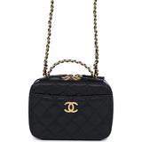 Chanel Mini Pick Me Up Top Handle Vanity Case Black Caviar Brushed Gold Hardware