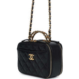 Chanel Mini Pick Me Up Top Handle Vanity Case Black Caviar Brushed Gold Hardware