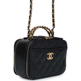 Chanel Mini Pick Me Up Top Handle Vanity Case Black Caviar Brushed Gold Hardware