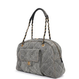 Chanel Maxi Bowling Bag Light Grey Washed Denim Antique Gold Hardware