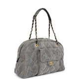 Chanel Maxi Bowling Bag Light Grey Washed Denim Antique Gold Hardware