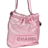 Chanel Mini 22 Bag Pink Metallic Lambskin Lacquered Metal Hardware