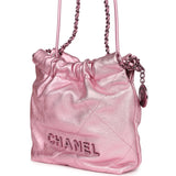 Chanel Mini 22 Bag Pink Metallic Lambskin Lacquered Metal Hardware