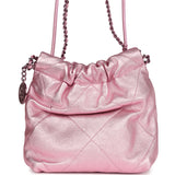 Chanel Mini 22 Bag Pink Metallic Lambskin Lacquered Metal Hardware