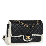 Chanel Medium Muff Shearling Flap Bag Black and White Lambskin and Shearling Brushed Gold Hardware