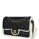 Chanel Medium Muff Shearling Flap Bag Black and White Lambskin and Shearling Brushed Gold Hardware