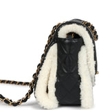 Chanel Medium Muff Shearling Flap Bag Black and White Lambskin and Shearling Brushed Gold Hardware