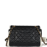 Chanel Medium Muff Shearling Flap Bag Black and White Lambskin and Shearling Brushed Gold Hardware