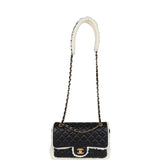 Chanel Medium Muff Shearling Flap Bag Black and White Lambskin and Shearling Brushed Gold Hardware