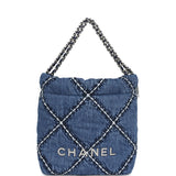 Chanel Mini 22 Bag Blue Stitched Denim Silver Hardware - Thumbnail View 1