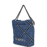 Chanel Mini 22 Bag Blue Stitched Denim Silver Hardware - Thumbnail View 5