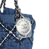 Chanel Mini 22 Bag Blue Stitched Denim Silver Hardware - Thumbnail View 8