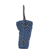 Chanel Mini 22 Bag Blue Stitched Denim Silver Hardware - Thumbnail View 3