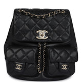 Chanel Medium Cargo Duma Backpack Black Shiny Grained Calfskin Light Gold Hardware