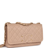 Chanel Medium CC Filigree Flap Bag Beige Caviar Brushed Gold Hardware